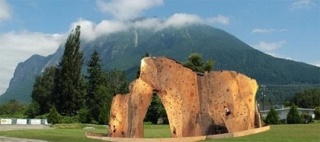 A mock-up of the planned climbing wall at North Bend's Torguson Park reflects the shape of Mount Si.