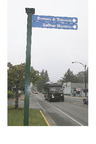A recently installed wayfinding sign in downtown Snoqualmie directs visitors to attractions