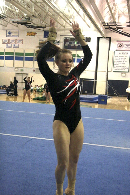 Mount Si’s Kennedy Richmond performs her floor routine at Liberty Thursday night