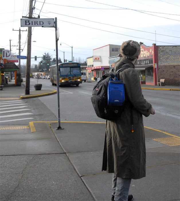Zachary Burns waits for the Route 224 bus at Carnation’s Bird Street stop. Route 224 serves Fall City