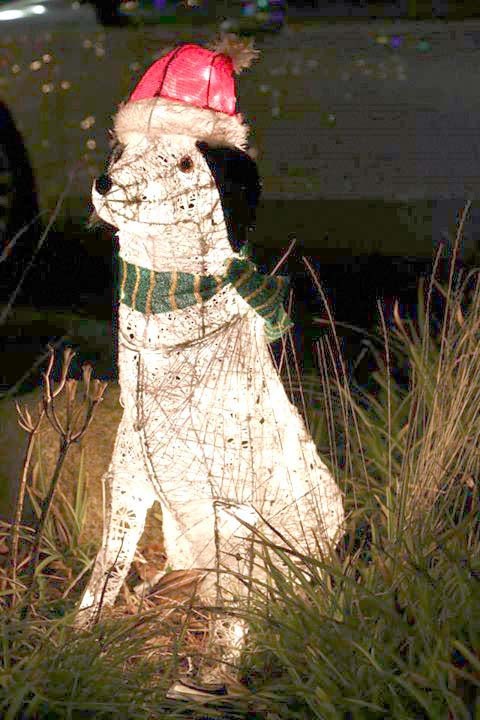 A light-up dog is part of the display in the 2014 holiday light contest winner.