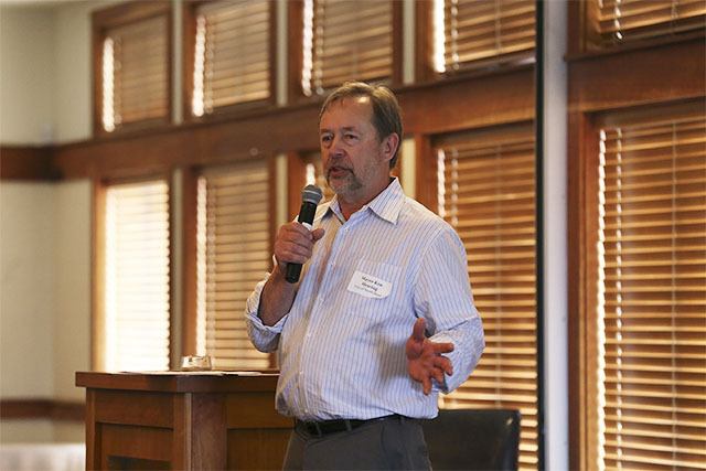 North Bend Mayor Ken Hearing speaks at the Snoqualmie Valley Chamber of Commerce luncheon May 15.