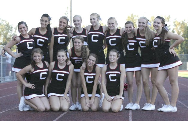 Members of the Cedarcrest High School cheer squad from left