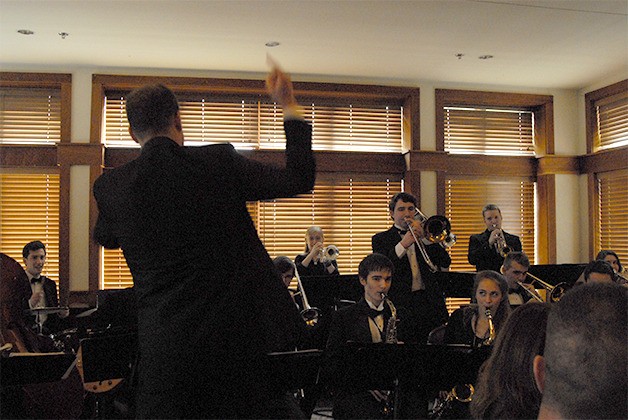 Conductor Matt Wenman directs his Jazz Band 1 to add a stinger at the end of a tune