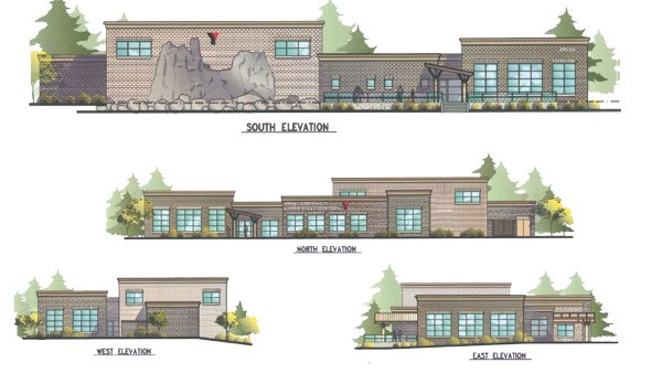 Architect's designs of the new Snoqualmie YMCA show a rock climbing wall facing south