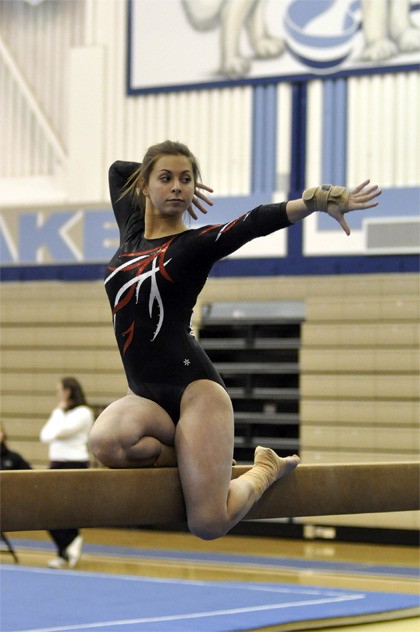 Photo courtesy Christy Trotto Mount Si’s Rachel Karavias performs on the beam during competition Thursday