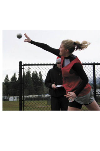 Mount Si junior Claudia Christen puts the shot during competition with Skyline on Thursday