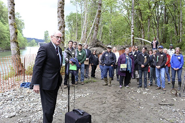 Deputy King County Executive Fred Jarrett was among several officials to speak at the celebration of the Upper Carlson floodplain restoration project’s completion May 14.