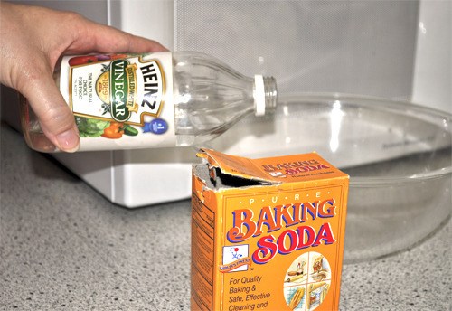 Vinegar and baking soda combine to create a toxin-free household cleanser