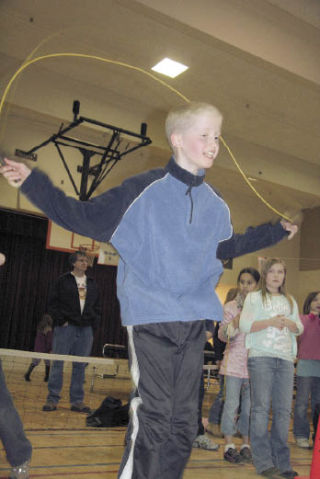 Snoqualmie Elementary School student James Ricks keeps up a workout during the Jump Rope for Life fundraiser