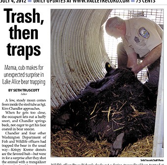 Front-page 2012 coverage of bear trapping just outside of Snoqualmie netted a WNPA award
