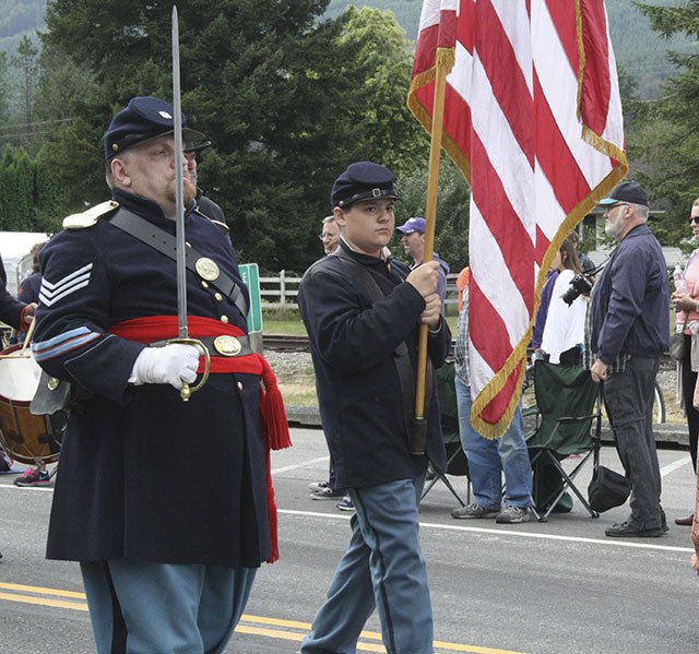 Members of the Washington Civil War Association march in the Railroad Days parade