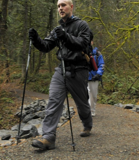 Hikers Stephen Brown and Trevor Morman make their way down a trail at Mount Si. Local elected officials are seeking ways to preserve access to the DNR-operated trailhead