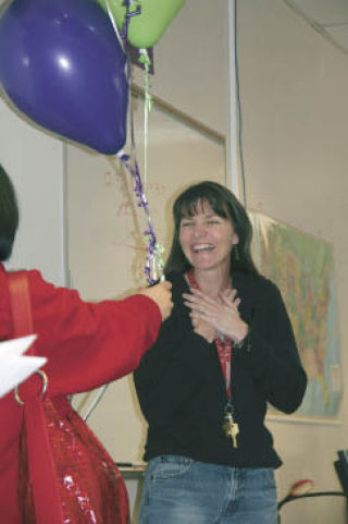 Surprised in her math lab classroom