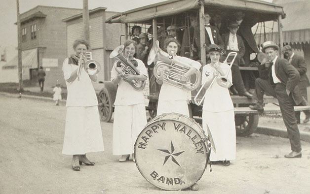 The Happy Valley Band plays in the Carnation Fourth of July celebration during the 1920s.