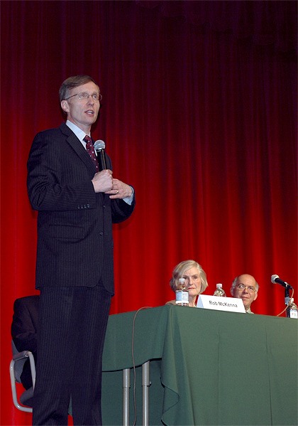 Washington State Attorney General Rob McKenna leads a panel of experts at the first-ever Youth Prescription Drug Abuse Prevention Forum at Mount Si High School. McKenna called for education efforts in stopping the silent killer of abuse.