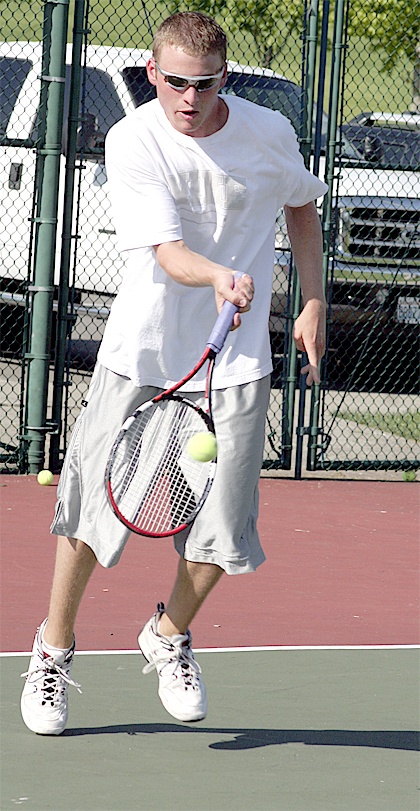 Tyler Ostby returns a serve at practice on the Ridge. The senior is among Mount Si’s best returners.