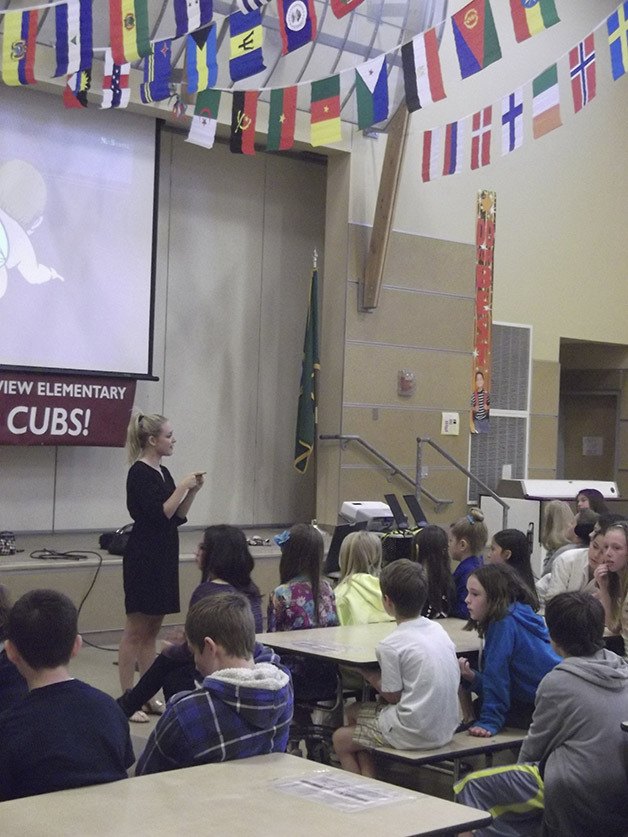 Advocate Stefanie Thomas tells fifth grade students at Cascade View Elementary that there is no excuse for online bullying.