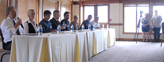 North Bend candidates give opening comments during the candidate forum Sept. 18
