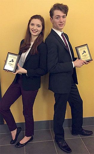 Dana Korssjoen and Ruary Thompson stand with their first place awards for the Open Public Forum category. This is the fourth consecutive year a Mount Si team has qualifed for the Tournament of Champions.