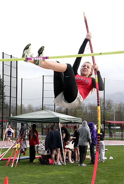 Mount Si vaulter Lexi Swanson goes up to clear the bar during competition last Thursday