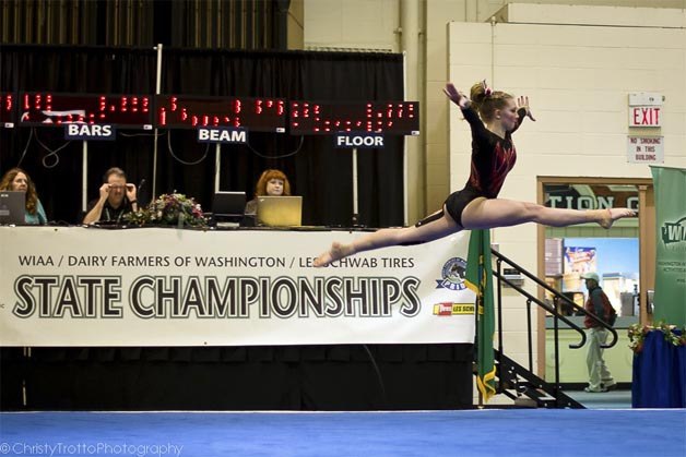 Mount Si senior Richmond leaps in her floor routine at Tacoma. She's been to state all four years at Mount Si.