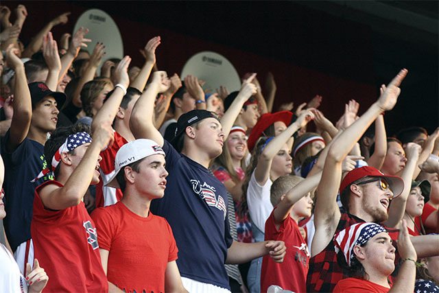 Mount Si High School fans cheer at the first home football game