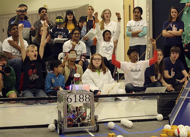 Mount Si students cheer as their robotics team