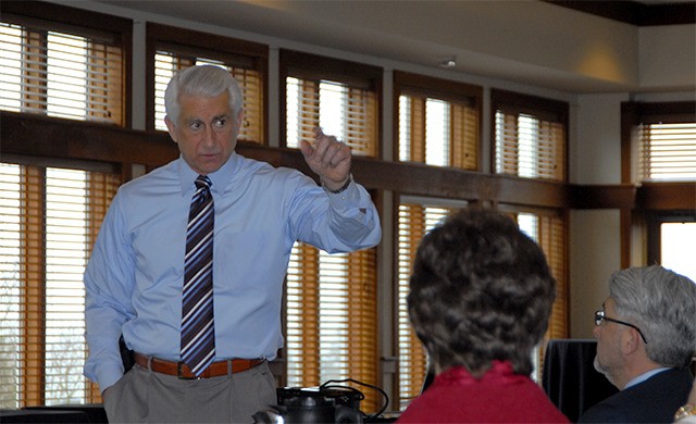 Eighth district U.S. Congressman Dave Reichert emphasizes a point during his Congressional update to members of the Snoqualmie Valley  Chamber of Commerce