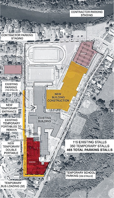 Mount Si High School staff illustrated some of the changes in traffic flow around the school that will occur as construction of the new high school building begins this month