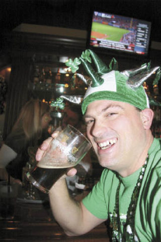 Charlie Watters of Snoqualmie raises a glass during St. Patty’s festivities at Finaghty’s Irish Pub in Snoqualmie last Tuesday