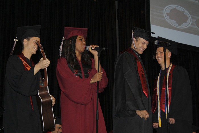 Part of a rousing musical performance at Cedarcrest High School commencement on June 15
