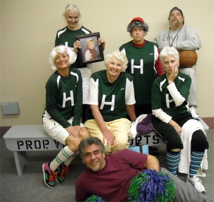 The cast of “Half Time” show their moves. From left are Anne Estrin-Wassink