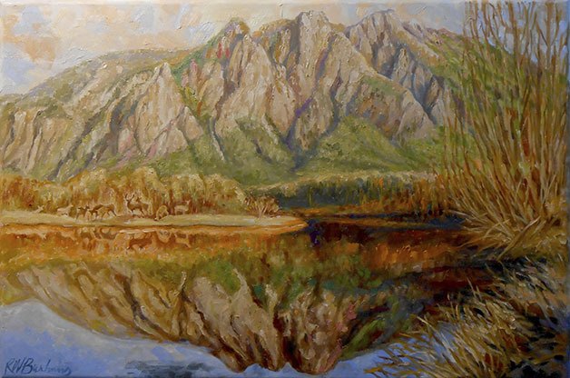 A new view of Mount Si by Valley artist Richard Burhans is part of a show and holiday reception this season at North Bend Visitor Information Center and Mountain View Gallery.