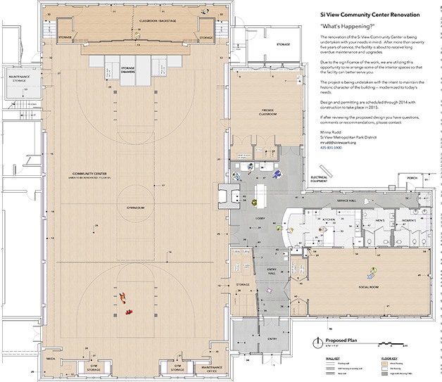 This floor plan shows the planned remodel that adds classroom space and other features to the historic Si View Community Center in North Bend.