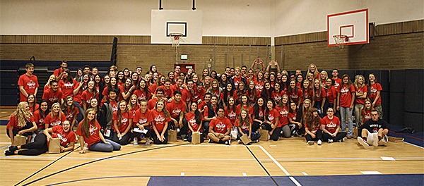 Mount Si Link Crew poses after a succesful orientation and assembly at the freshman campus.