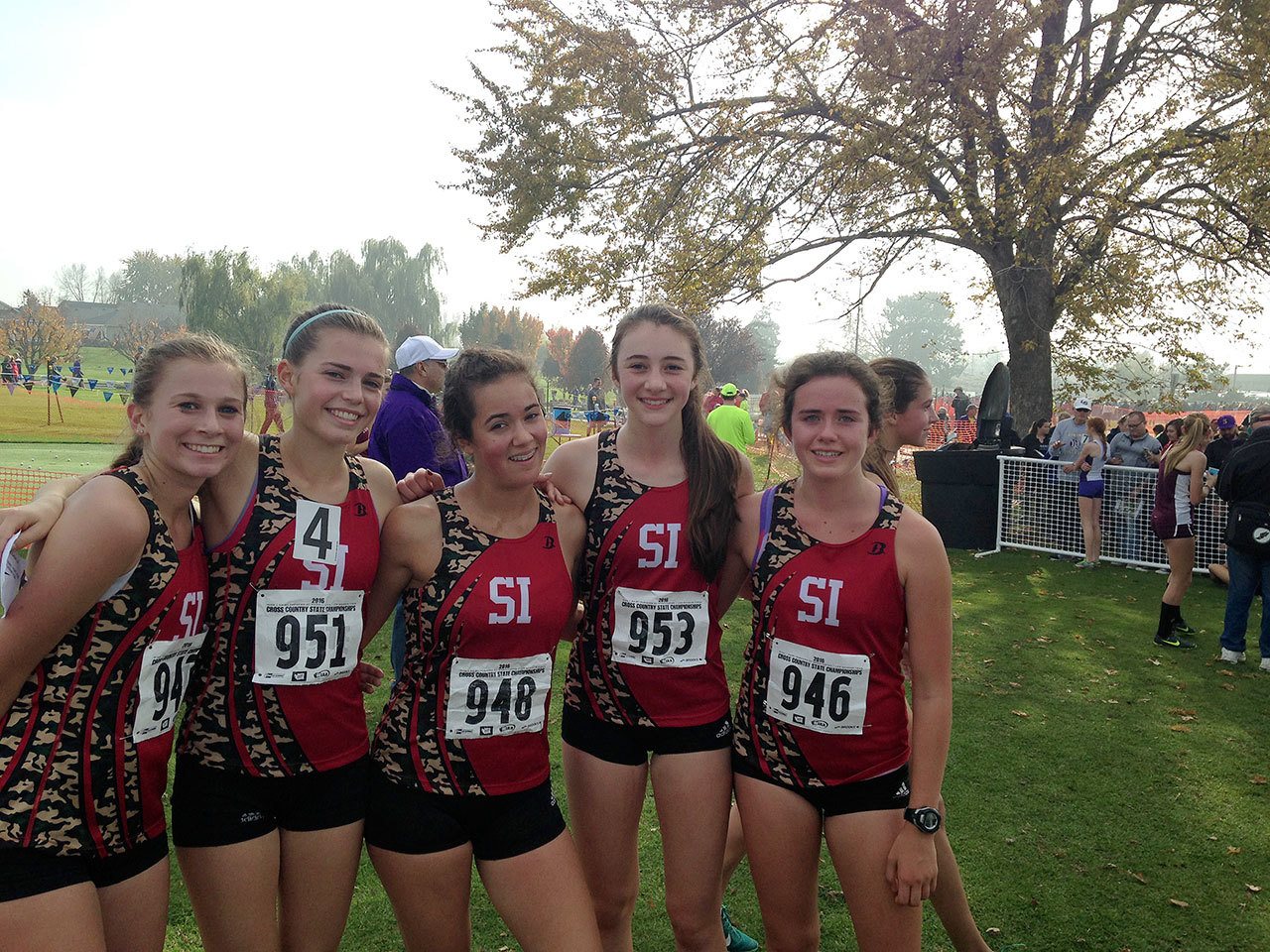 Courtesy Photo                                The Mount Si girls cross country team placed ninth overall at the state competition on Nov. 5. From left: Addie Kaess, Hannah Waskom, Julene McDonald, Lexi Winter and Chloe Cosgrove.