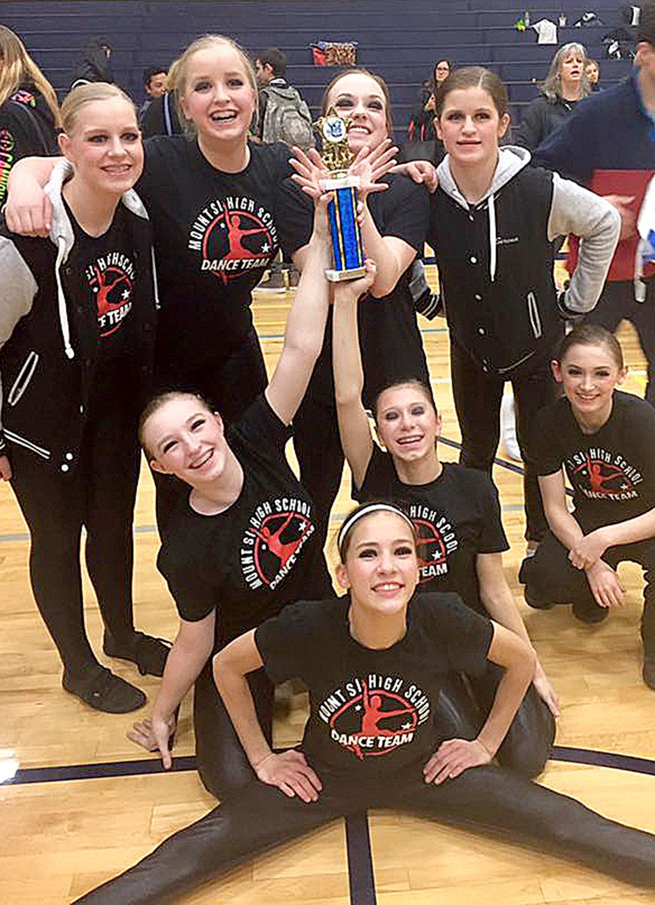 Courtesy Photo                                Mount Si High School&rsquo;s dance team celebrates their second place finish in the military category at the Bellevue High School dance competition Dec. 10.