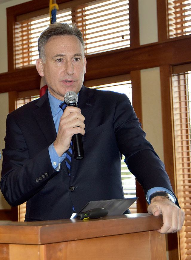King County Executive Dow Constantine was the guest speaker at the Snoqualmie Valley Chamber of Commerce luncheon, Jan. 25. During his presentation, he discussed his goals for the Snoqualmie Valley as well as the region.                                Carol Ladwig/Staff Photo