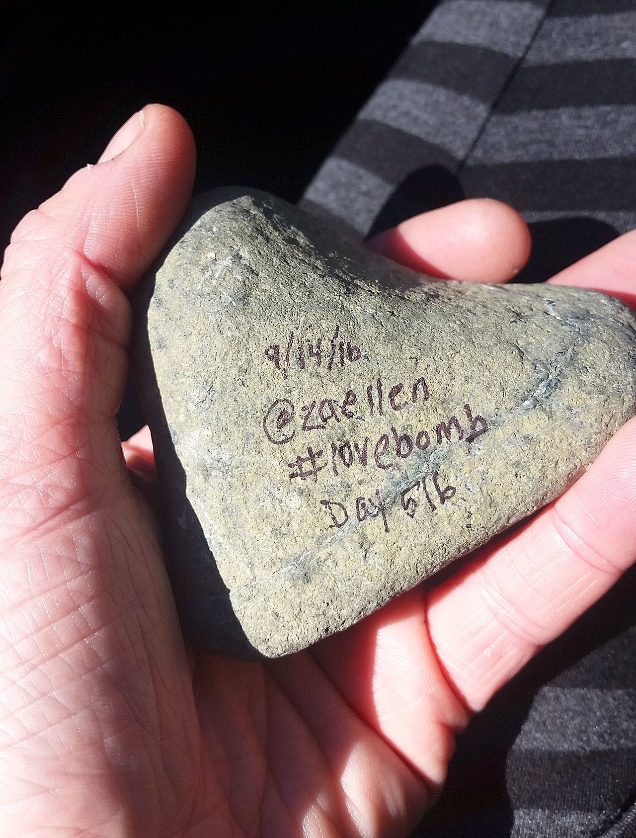 Courtesy Photo                                Rowan writes the date on each rock she shares.