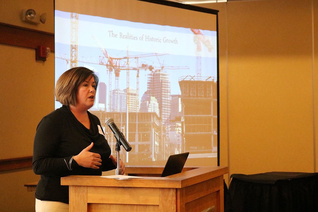 Commissioner Stephanie Bowman gave a presentation on the growth the Port of Seattle has seen and how it will impact the Snoqualmie Valley. (Evan Pappas/Staff Photo)