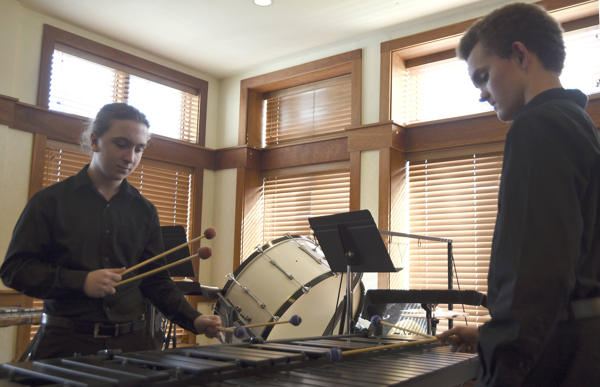 Tyler Bateman and Justin Thompson perform on the marimba.