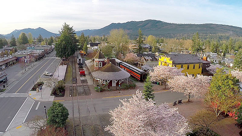Downtown Snoqualmie on Easter Sunday all but sparkles with sunshine and cherry blossoms in this beautifully scenic photo from Fall City droneographer George Conway. Find your stunning scenic shots now and enter them soon in the Valley Record’s annual Amateur Photo Contest. The deadline to enter is 11:59 p.m. Wednesday, May 10.                                Courtesy Photo