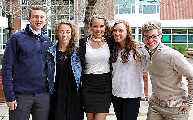 Eastside Catholic High School has named the following students valedictorians, from left: Andrew Charters, Jamie Krueger, Rachel DePencier, Maria Gregg, Paul Riddle.                                Courtesy Photo