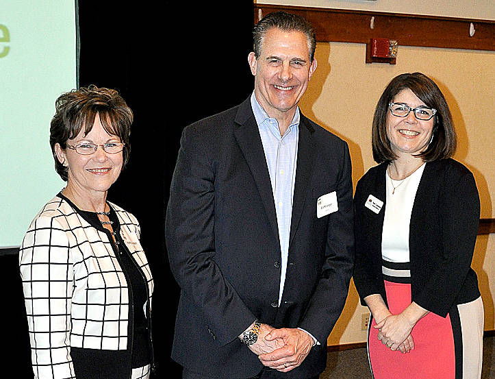 King County Councilmember Kathy Lambert, Root Sports commentator and former Mariner Bill Krueger, and Encompass Executive Director Nela Cumming are pictured at the Encompass Rise and Thrive breakfast April 25.                                Courtesy Photo