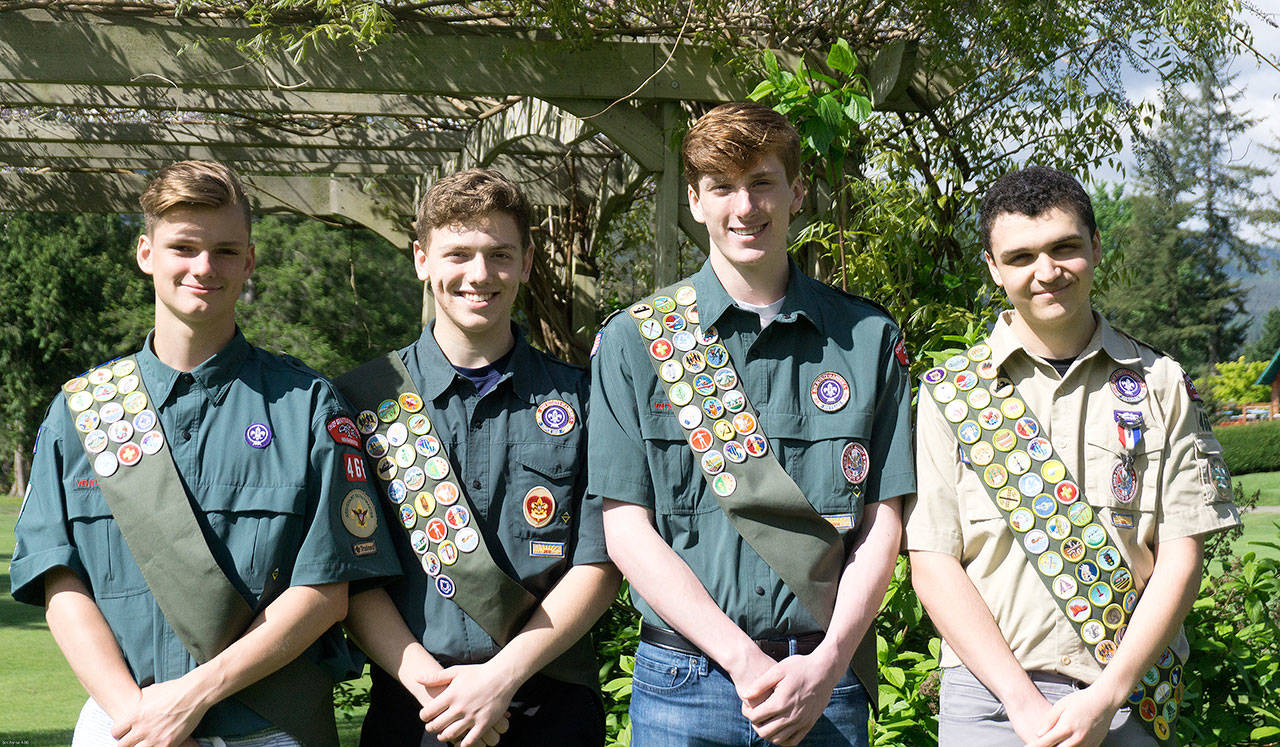 Scouts Cameron Stone, Ben MacLean, Jonathan Haycock, Alex White all received their Eagle awards in June.                                Courtesy Photo