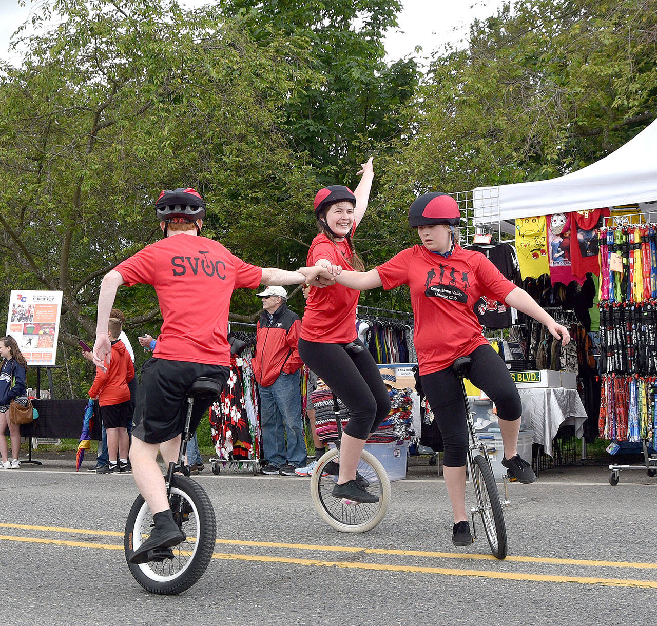 Crowd favorite, the Snoqualmie Valley Unicycle Club performed for Fall City Day.                                Carol Ladwig/Staff Photo