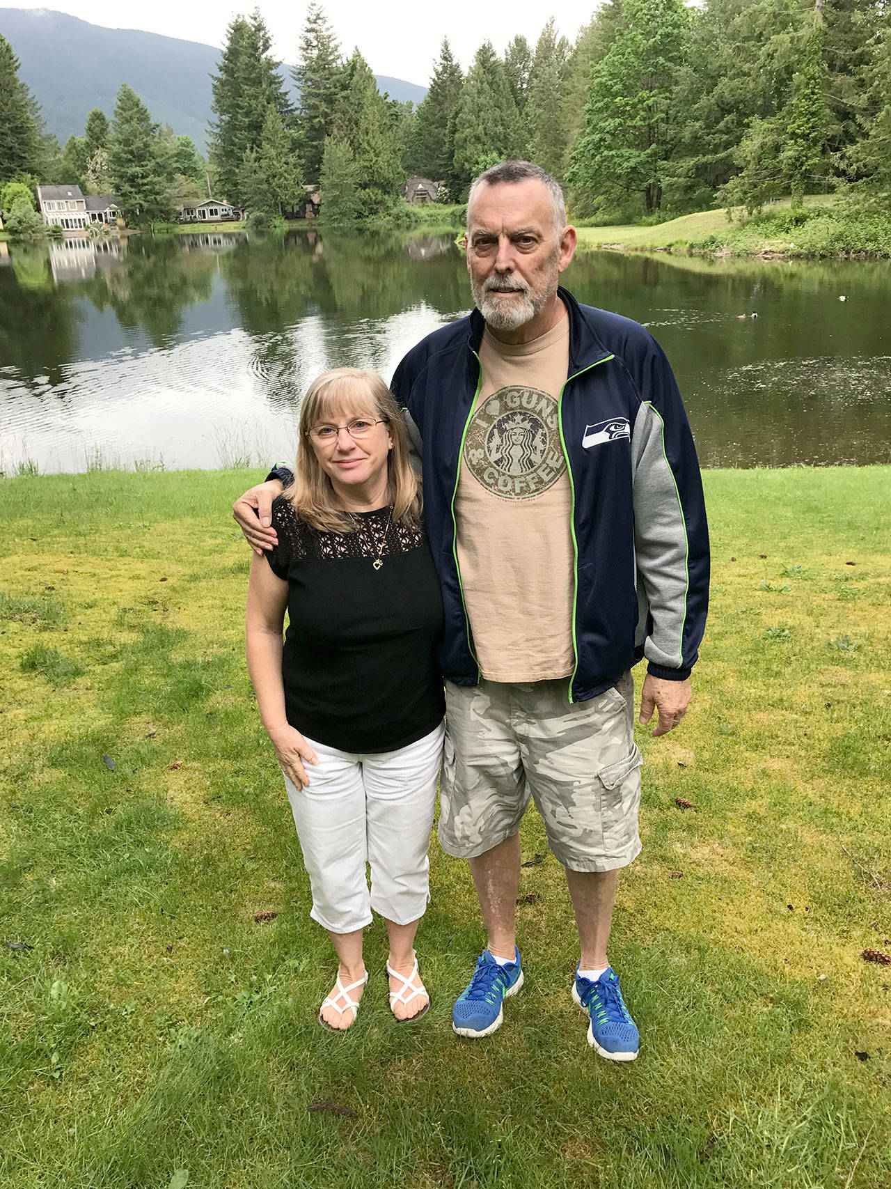 Roxanne Cannon and Michael Morris took a photo together before the kidney transplant surgery on May 22. Cannon is the mother of Tyler Shaw, a black belt and student instructor at Mount Si School of Karate. (Courtesy Photo)