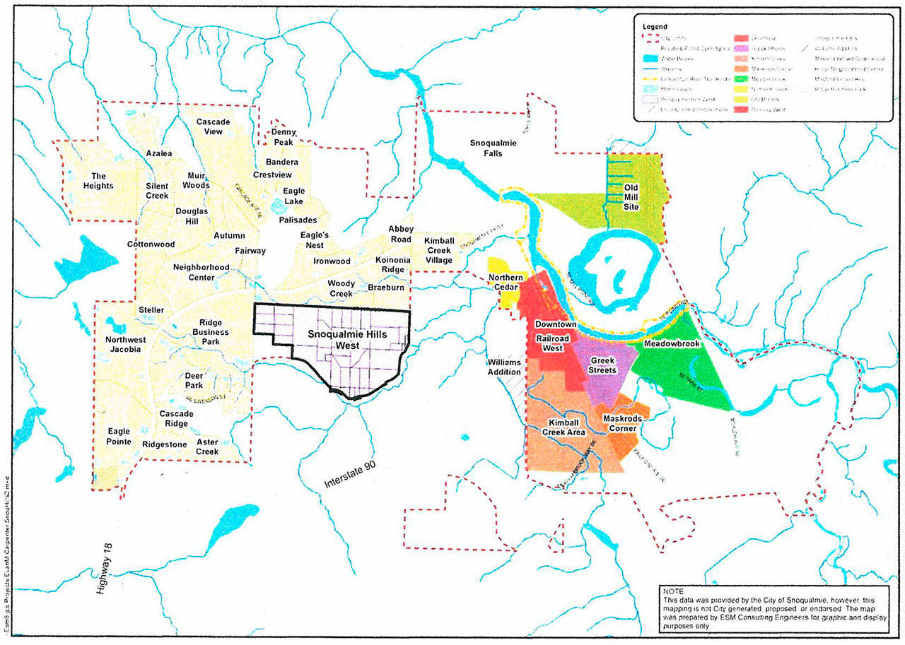This neighborhood map highlights the size and location of the Snoqualmie Hills West area. (Courtesy Image)