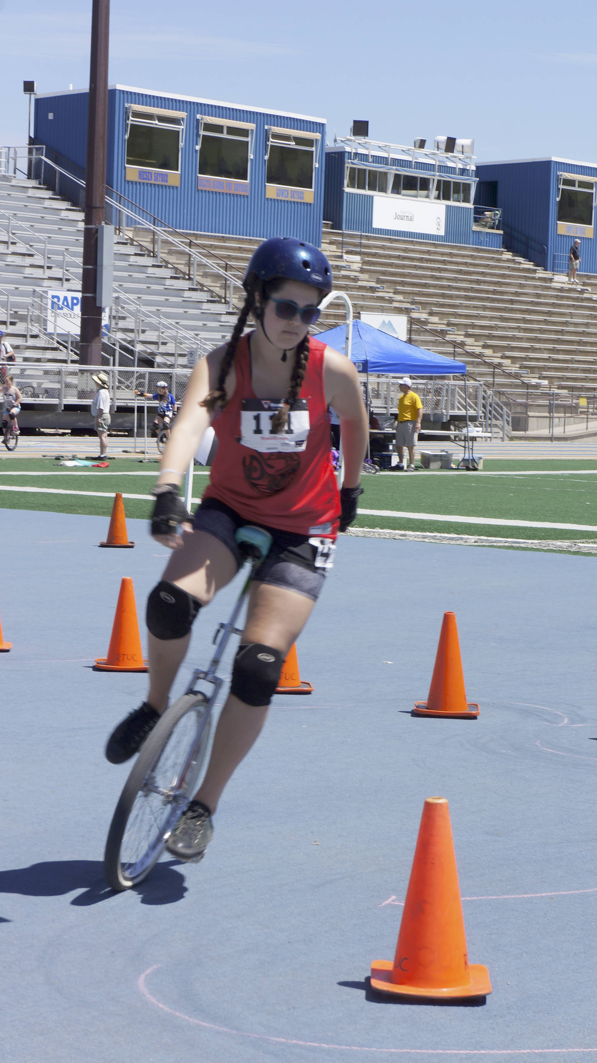 A Snoqualmie Valley unicyclist takes on the obstacle course at NAUCC 2016 in South Dakota. (Courtesy Photo)